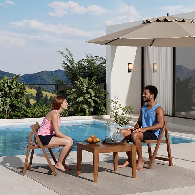 Soild Wood Folding Chairs Set of 2, Indoor or Outdoor Wooden Foldable Dining - Image 3