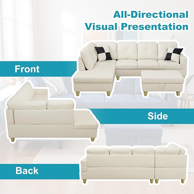 L Shaped Couch Faux Leather Sectional Couch Upholstered 3 Pieces Sofas - Image 6