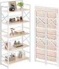 No Assembly Folding Bookshelf, 5 Tiers Vintage Wood Collapsible Book Shelf by THKKYHomeOfficeFurniture