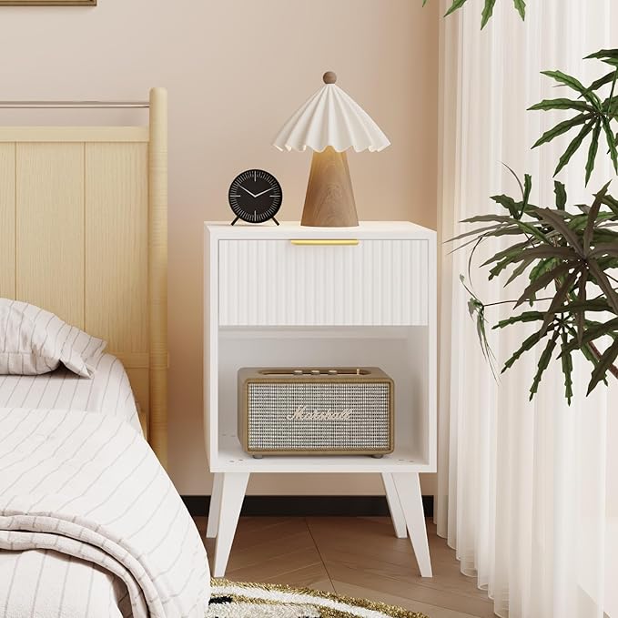 Fluted Night Stand with Opening Storage, Mid Century Bedside Table with Drawer - Image 5