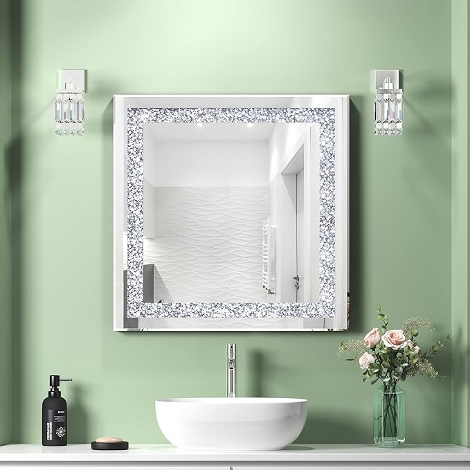 Crystal Decorative Mirror-24 x24 Rectangle Gorgeous Silver Mirror, Crush - Image 2