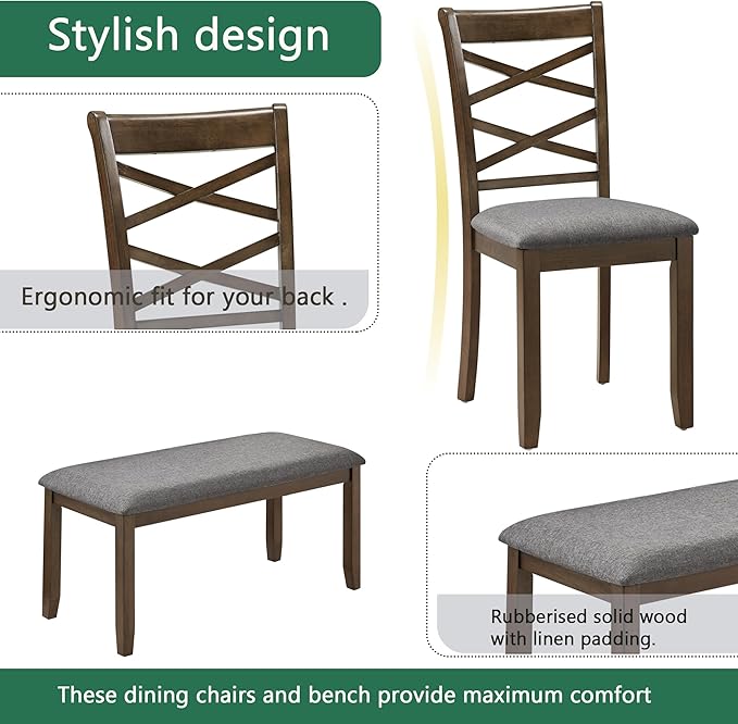 soges 6 Piece Kitchen Dining Set, Rectangular Wooden Dining Table - Image 5