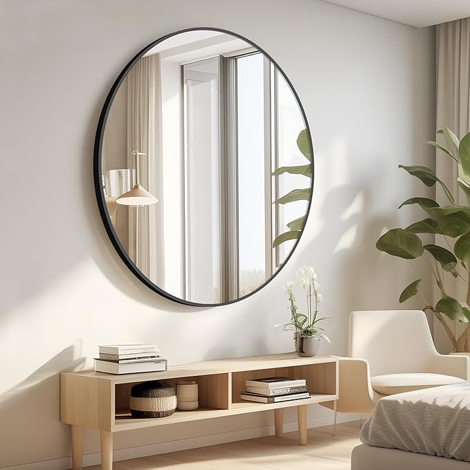 Black Round Mirror 39 inch Large Circle Mirror, Aluminum Alloy Metal Frame - Image 6