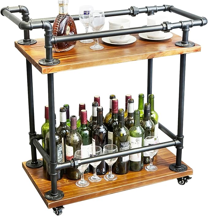 Industrial Pipe Bar Carts/Serving Carts/Kitchen Carts/Wine Rack Carts on Wheels by DOFURNILIM