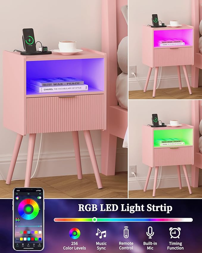 Pink Nightstand, Modern Bedside Table - Image 5
