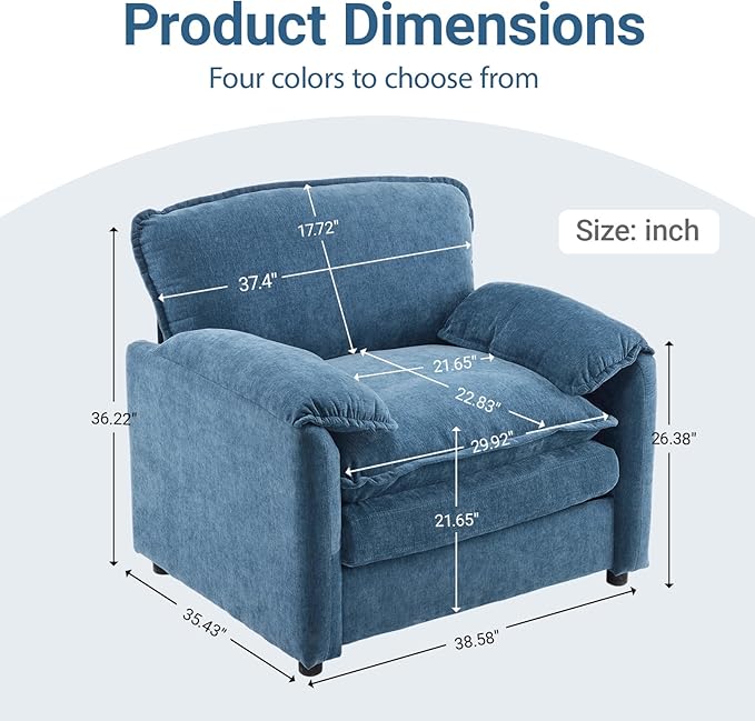 Ball & Cast 38" Oversized Chenille Lounge Chair, Reading Armchair - Image 2