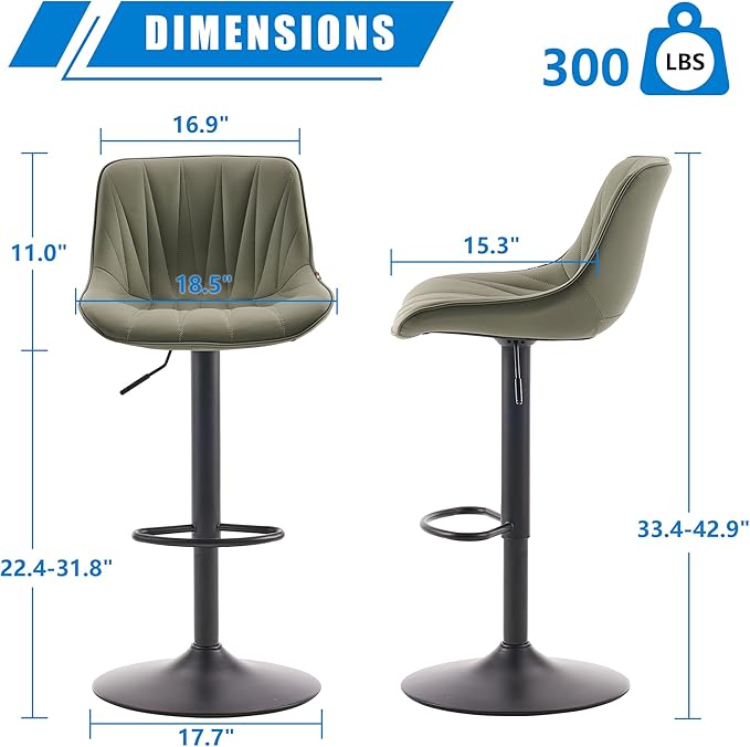 YOUNIKE Bar Stools Set of 2 for Kitchen Island, Olive Green Swivel Tall Bar - Image 2