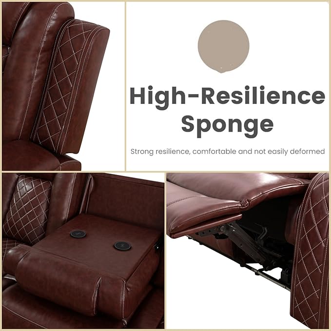 Leather Recliner Sofa Couch, 3-Seater Home Theater Seating Reclining Sofa - Image 4