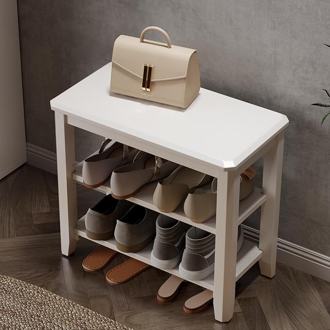Wood Shoe Rack Bench for Entryway, 2 Tier Shoe Rack for Front Door Entrance by AQIMUELE-Solidwoodfurniture