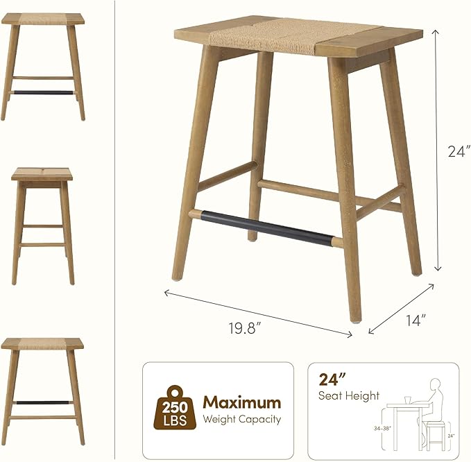 Thor Wicker Counter Height Wooden Counter Stool - Image 2