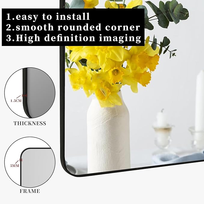 Black Bathroom Mirror, Rectangle 20 x 30 Inch Vanity Wall Mirror, Modern Mirror - Image 8