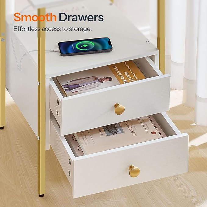 HOOBRO End Table with Charging Station, Bedside Table with 2 Drawer & USB Port - Image 6