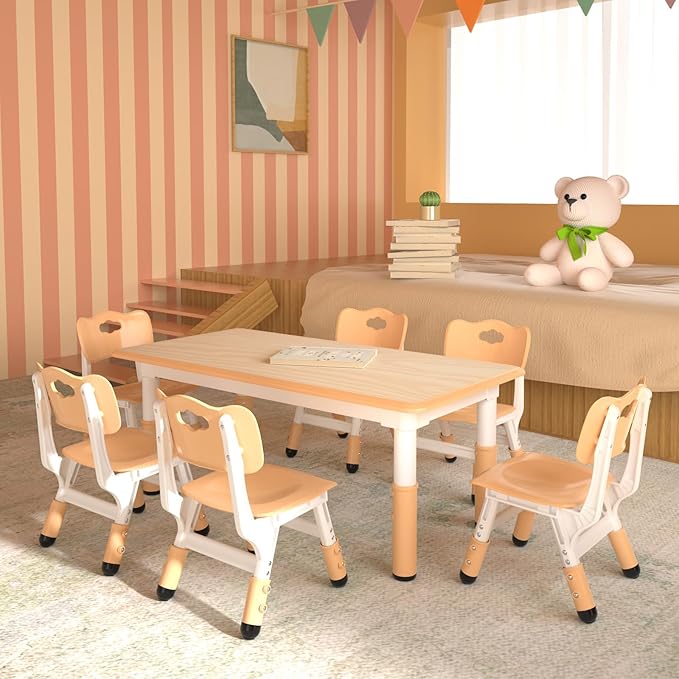 Kids Table and 6 Chairs Set，Height Adjustable Children Table & Chair，Toddlers - Image 5