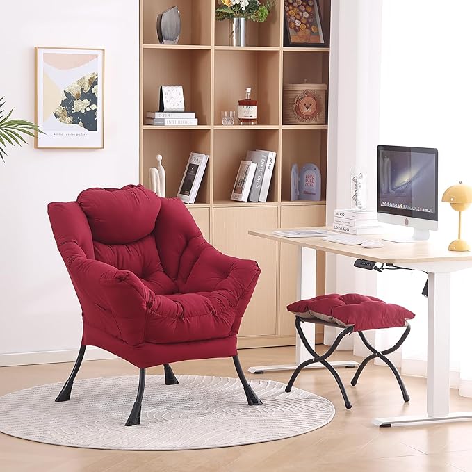 LITA Lazy Chair with Ottoman, Modern Accent Leisure Upholstered Sofa, - Image 9