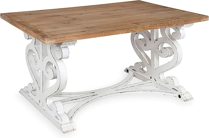 Kate and Laurel Wyldwood Rustic Carved Coffee Table, Distressed Brown and White by KateandLaurel