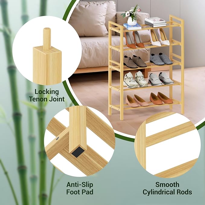 Haddockway Bamboo Shoe Rack for Closet, Free Standing Shoe Organizer - Image 8