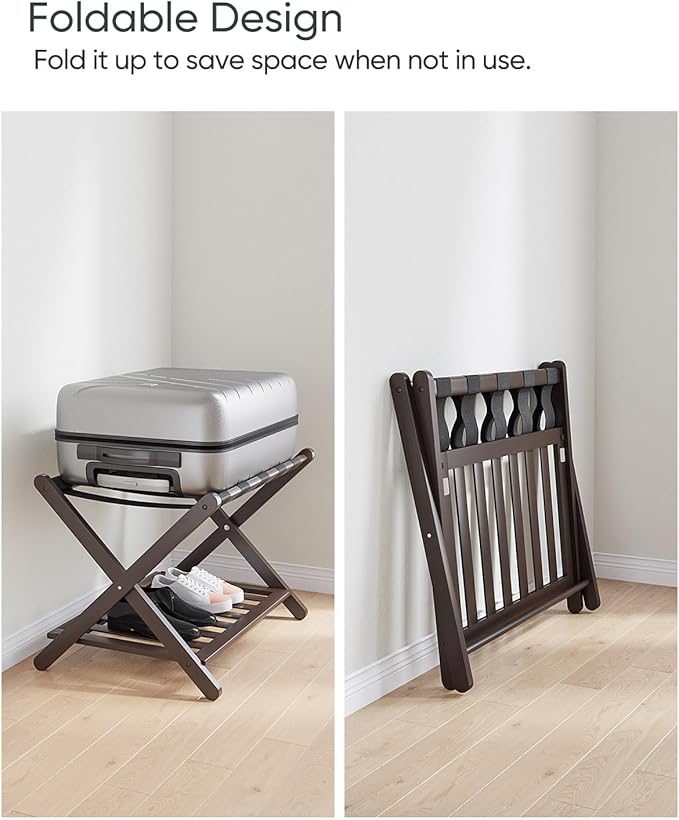 Fully Assembled Bamboo Luggage Rack, Folding Suitcase Stand - Image 4