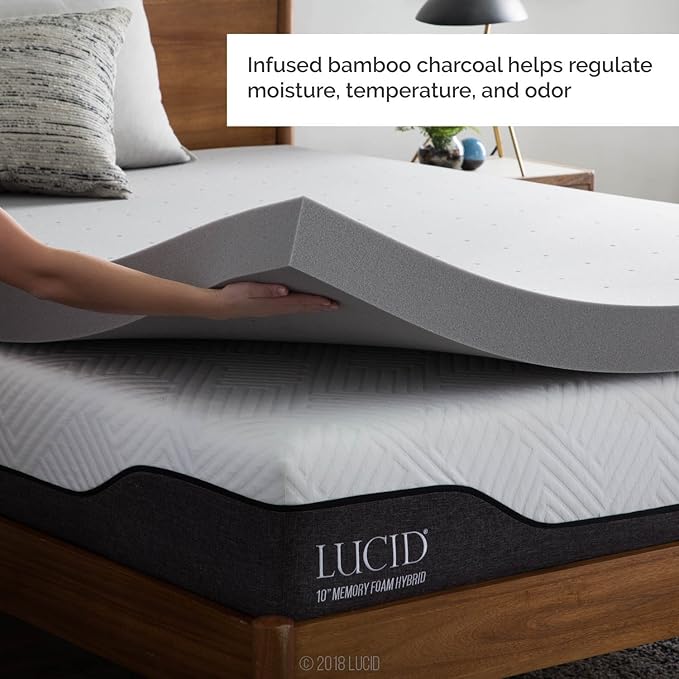Lucid 4 Inch Bamboo Infused Memory Foam Mattress Topper - Image 2