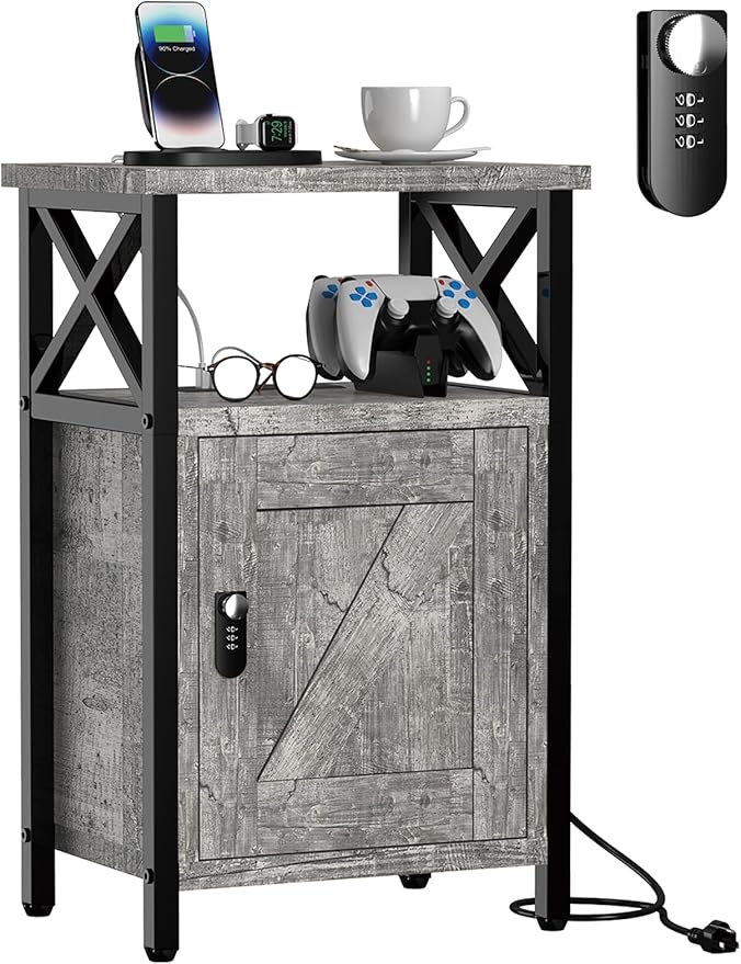 Wooden Nightstand with Lock, Bed Side Table with Drawers, Bedside Table with by Home