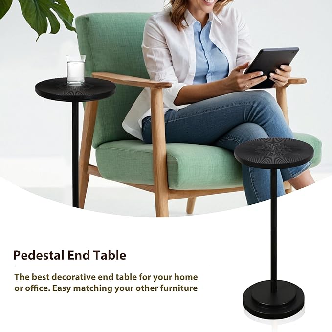 Drink Table Set of 2, Small Round Pedestal Side Table - Image 4
