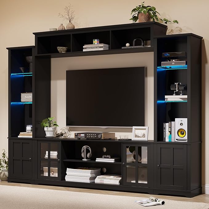 Wall Unit TV Stand with Storage & LED Lights, Large Entertainment Center with - Image 9