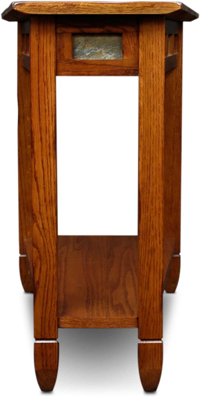 Leick Home Slate End Table, Solid Wood, Narrow Wedge Shape, Slate Tile Insets - Image 5
