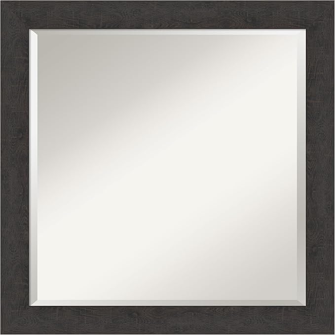 Amanti Art Brown Wall Mirror 24x24 Rustic Plank Espresso Narrow Square Bathroom by AmantiArt
