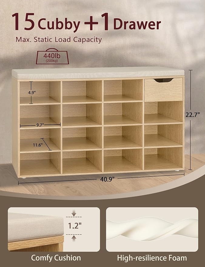 DINZI LVJ Shoe Bench, Entryway Storage Bench - Image 3