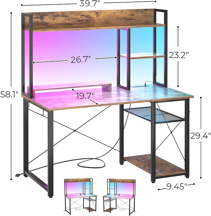 Cyclysio Gaming Desk with Hutch, Home Office Desk with Reversible 5 Tiers - Image 2