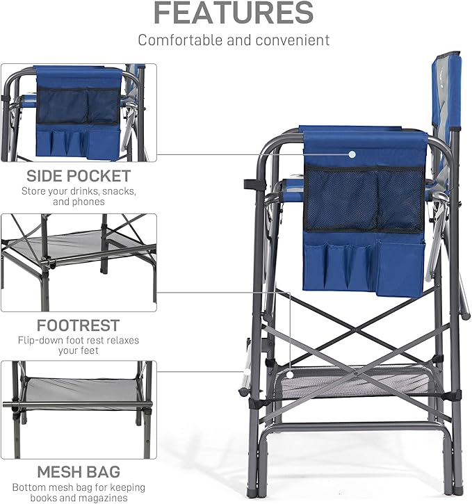 EVER ADVANCED Tall Folding Chair 30.7" Seat Height Directors Chair High - Image 6