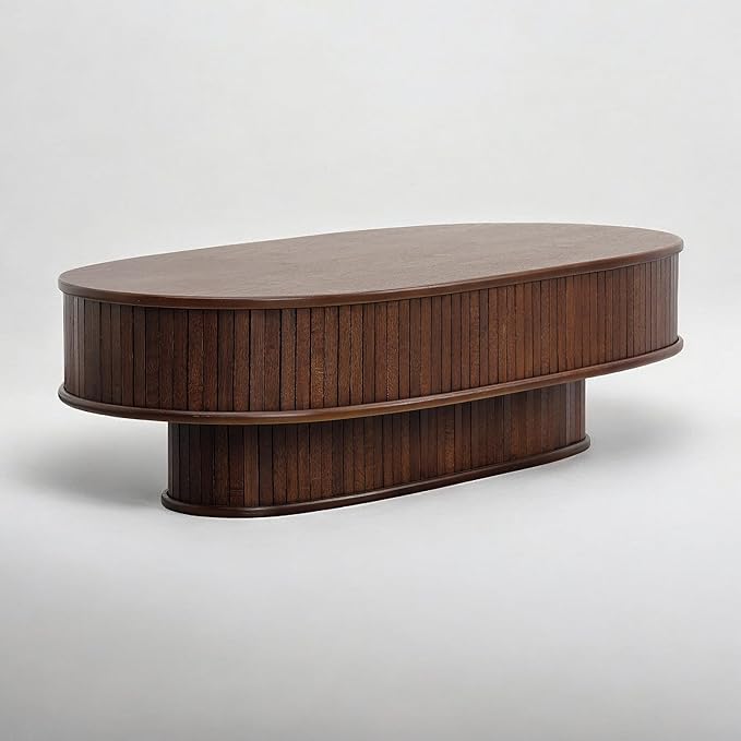 NTC Stream DOU Coffee Table, Modern Double-Layer Oval Wooden Center Table by NTC