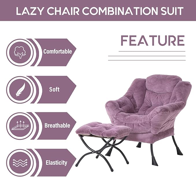 LITA Lazy Chair with Ottoman, Modern Accent Leisure Upholstered Sofa Chair - Image 7
