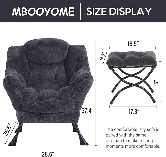 Lazy Chair with Folding Ottoman, Modern Accent Lounge Armchair with Armrests - Image 3