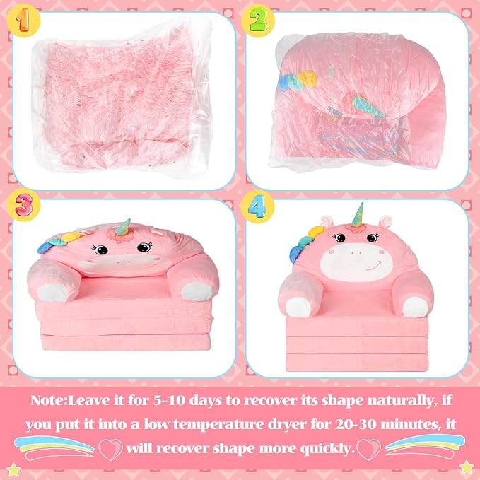 Unicorn Kids Couch Fold Out 2-in-1 Toddler Sofa Fold Out - Image 3