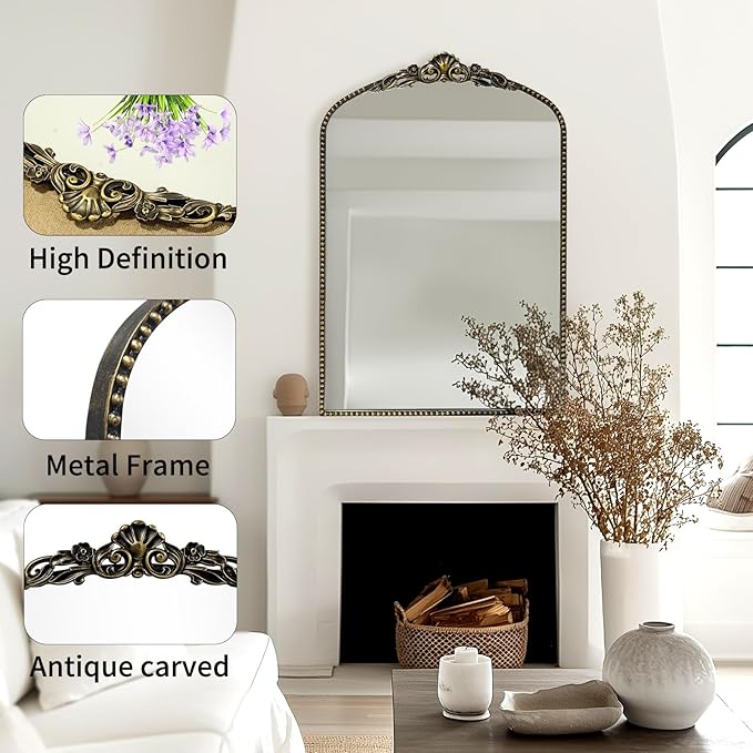 G-LEAF Vintage Baroque Mirror 24"X36", Victorian Antique Farmhouse Mantel Mirror - Image 4