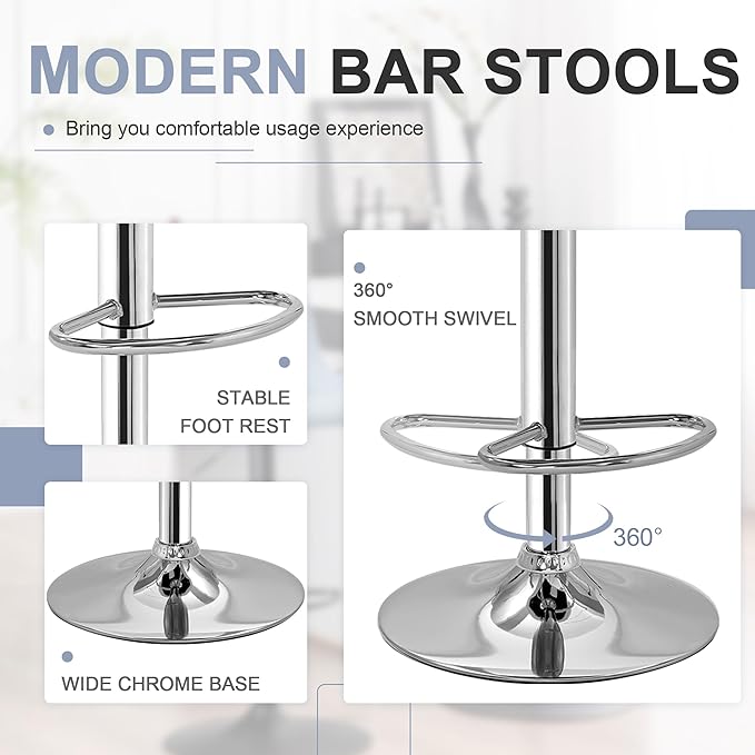 VECELO Adjustable Bar Stools Set of 2, Bar Height Stools - Image 7