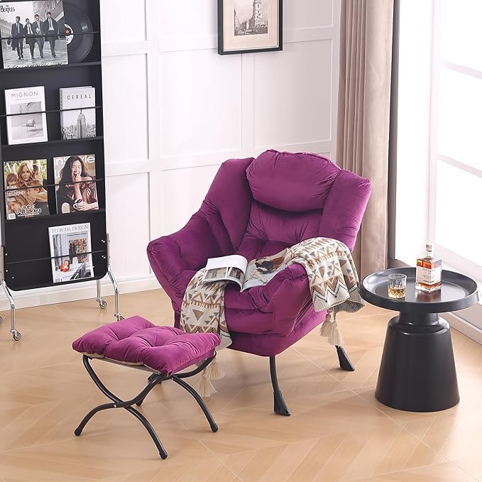 LITA Lazy Chair with Ottoman, Modern Accent Leisure Upholstered Sofa Chair - Image 2