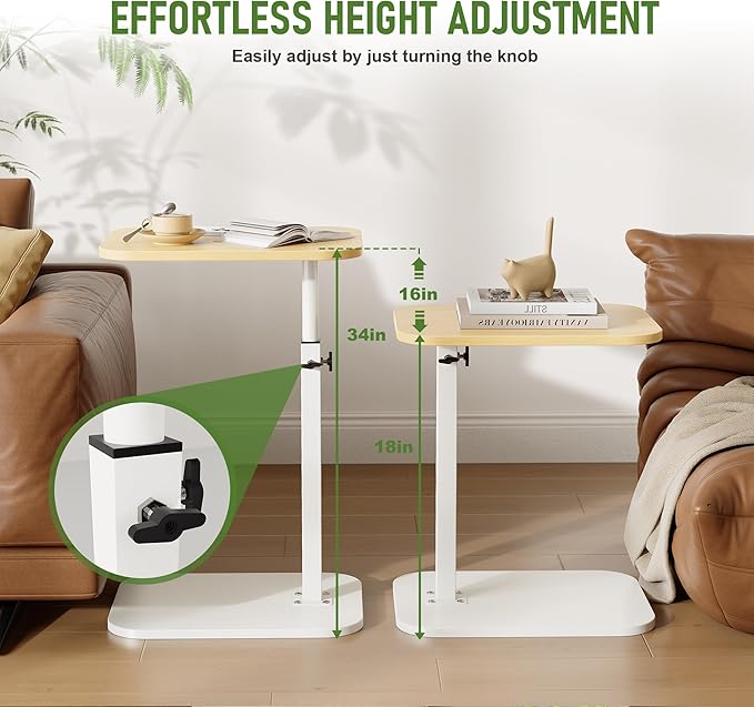 C Shaped End Table for Couch, Adjustable Height Couch Side Table, Horizontal - Image 4