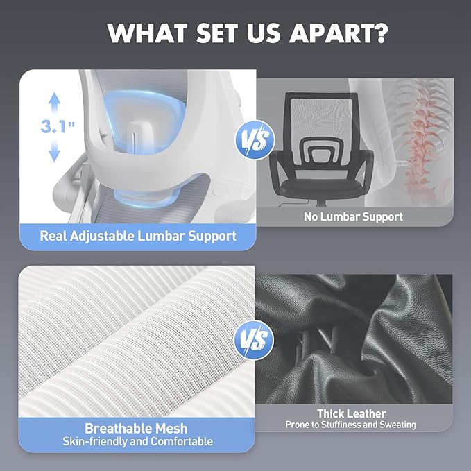 High Back Office Chair with Adjustable Lumbar Support & Headrest, Ergonomic - Image 9