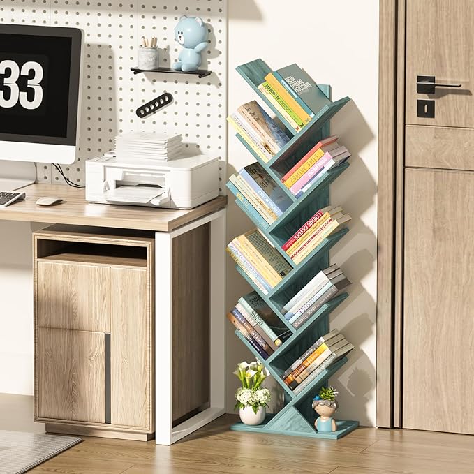 10 Tier Tree Book Shelf, Floor Standing Wood Bookshelf - Image 4