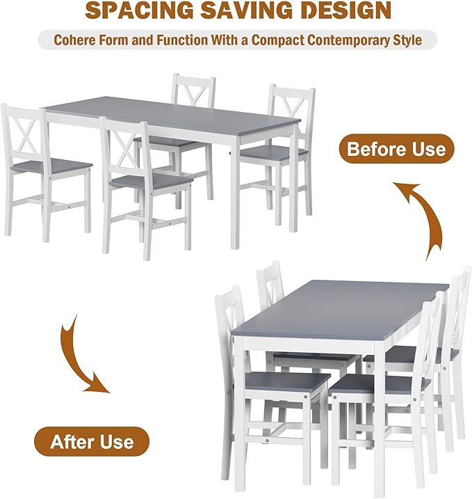 soges 5 Pieces Dining Table Set, Pine Wood Kitchen Table - Image 4
