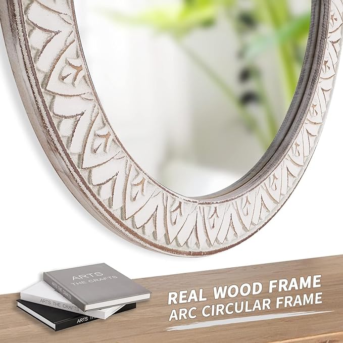 Mirror Round Wood 36 Inch Farmhouse Wood Frame Round Mirror Rustic Large - Image 4