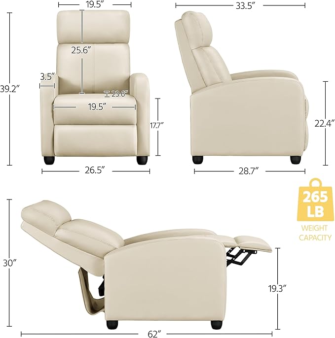 Yaheetech Recliner Chair PU Leather Recliner Sofa Home Theater Seating - Image 3