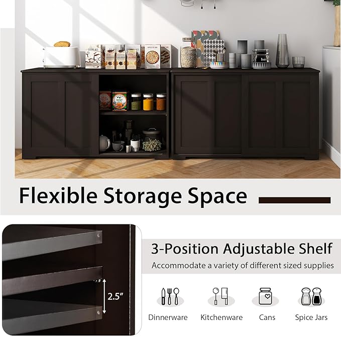 Costzon Sideboard Buffet Cabinet, Wooden Kitchen Storage - Image 4