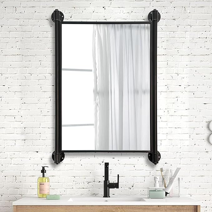 Industrial Pipe Mirror for Bathroom, Rectangle Iron Wall Mirrors for Living - Image 3
