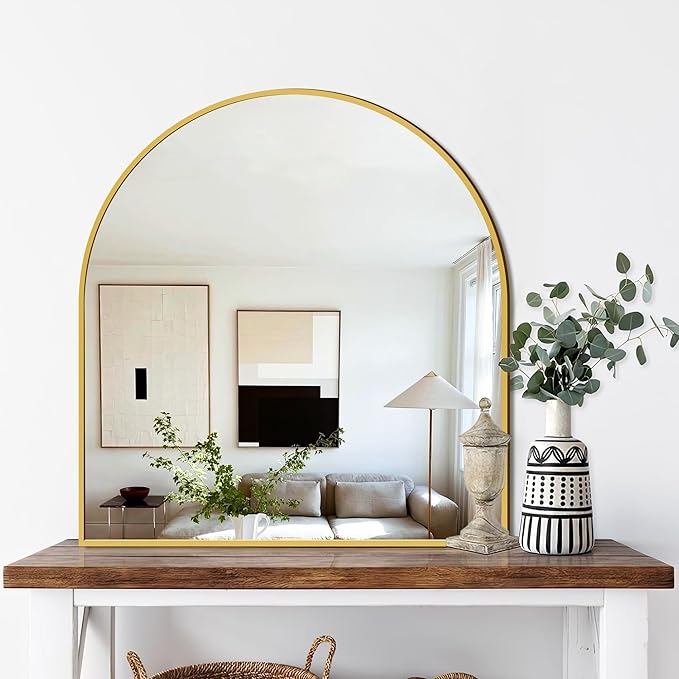 FICTOR Bathroom Vanity Mirror for Wall, 32”x30” Arched Metal Framed Bathroom by FICTOR