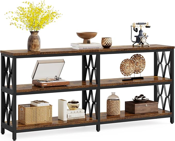 LITTLE TREE Console Table with Storage Shelves, 70.9" Industrial 3-Tier Sofa by LITTLETREE