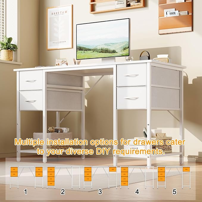 Computer Desk with 4 Drawers, 47 Inch Office Table with Storage, Gaming with - Image 4