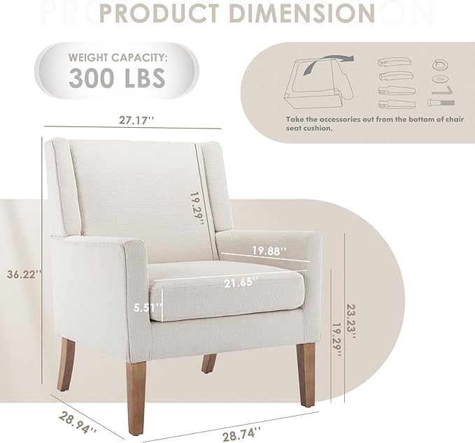 COLAMY Modern Wingback Living Room Chair, Upholstered Fabric Accent Armchair - Image 2