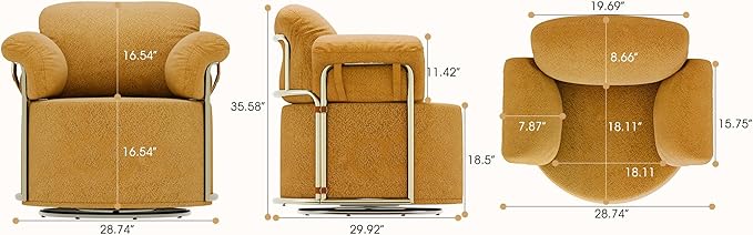 KEIKI Modern Comfy Swivel Accent Reading Chair, 360°Round Upholstered Barrel - Image 2
